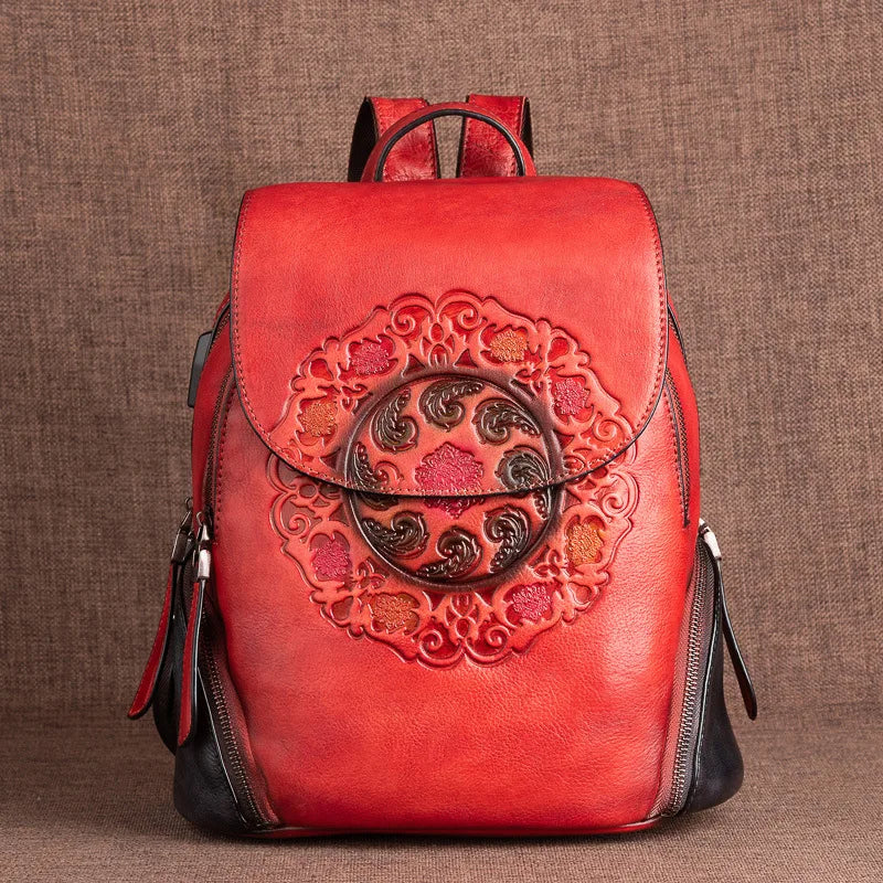 MOTAORA Fashion Backpack Retro Genuine Leather Backpacks For Women New Handmade Embossed Vintage Bag China Style Backpack Ladies - Image 5
