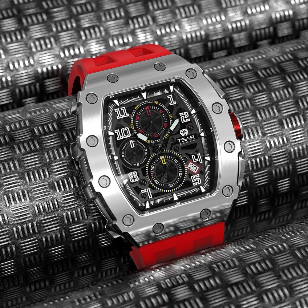 TSAR BOMBA Watch for Men Top Brand Luxury Waterproof Quartz Wristwatch Tonneau Clock Gift Chronograph Rectangle Mens Watch - Image 19